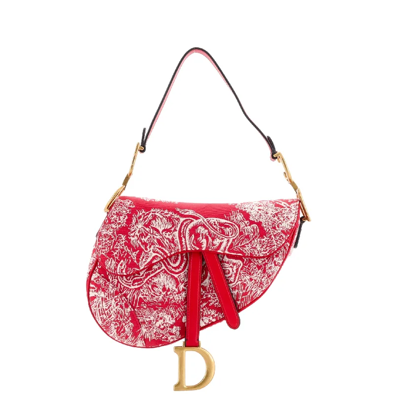 Christian Dior handbags with a detachable mirror for on - the - go touch - upsToile De Jouy Saddle Bag Embroidered Canvas Medium