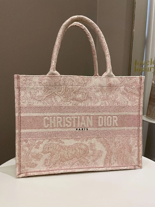 Christian Dior bags with a zip - top closure and multiple compartmentsDior Toile De Jouy Book Tote Pink Embroidery