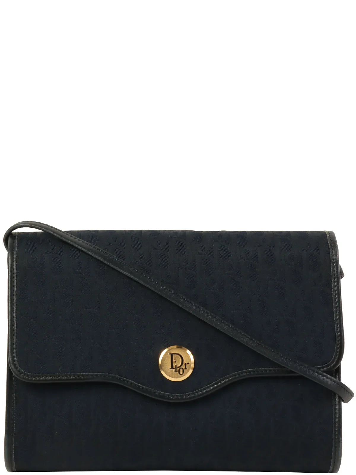 Christian Dior Saddle bags with a distressed leather finishDIOR Trotter Pattern Round Logo Plate Shoulder Bag Navy